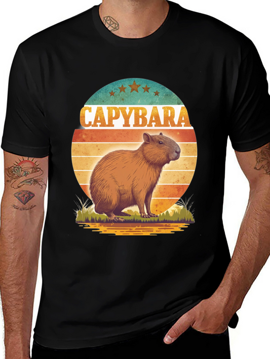 Capybara Retro Sunset Graphic Tee