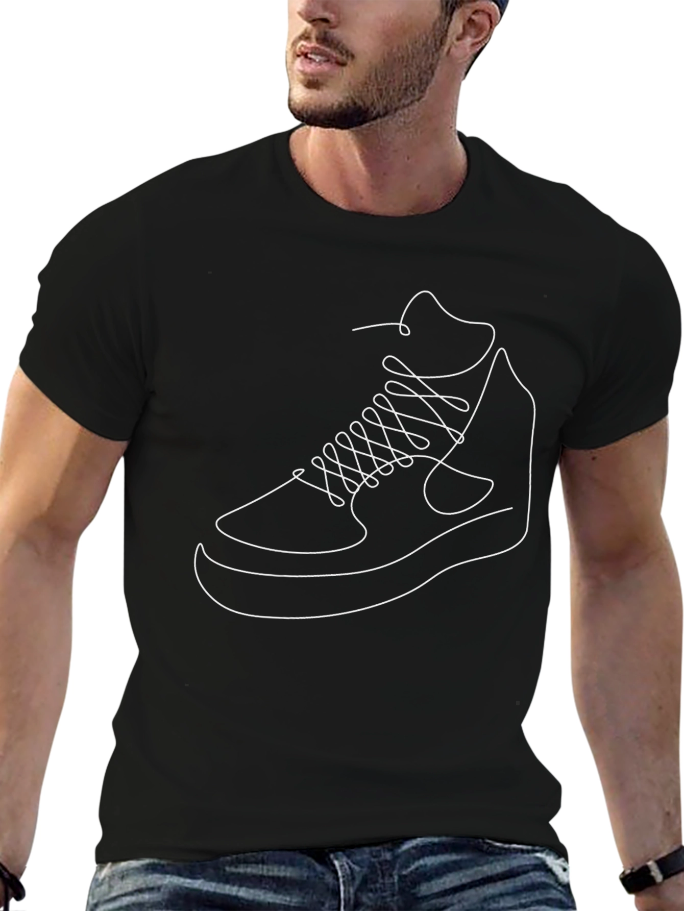 Minimalist Sneaker Line Art T-Shirt - Black