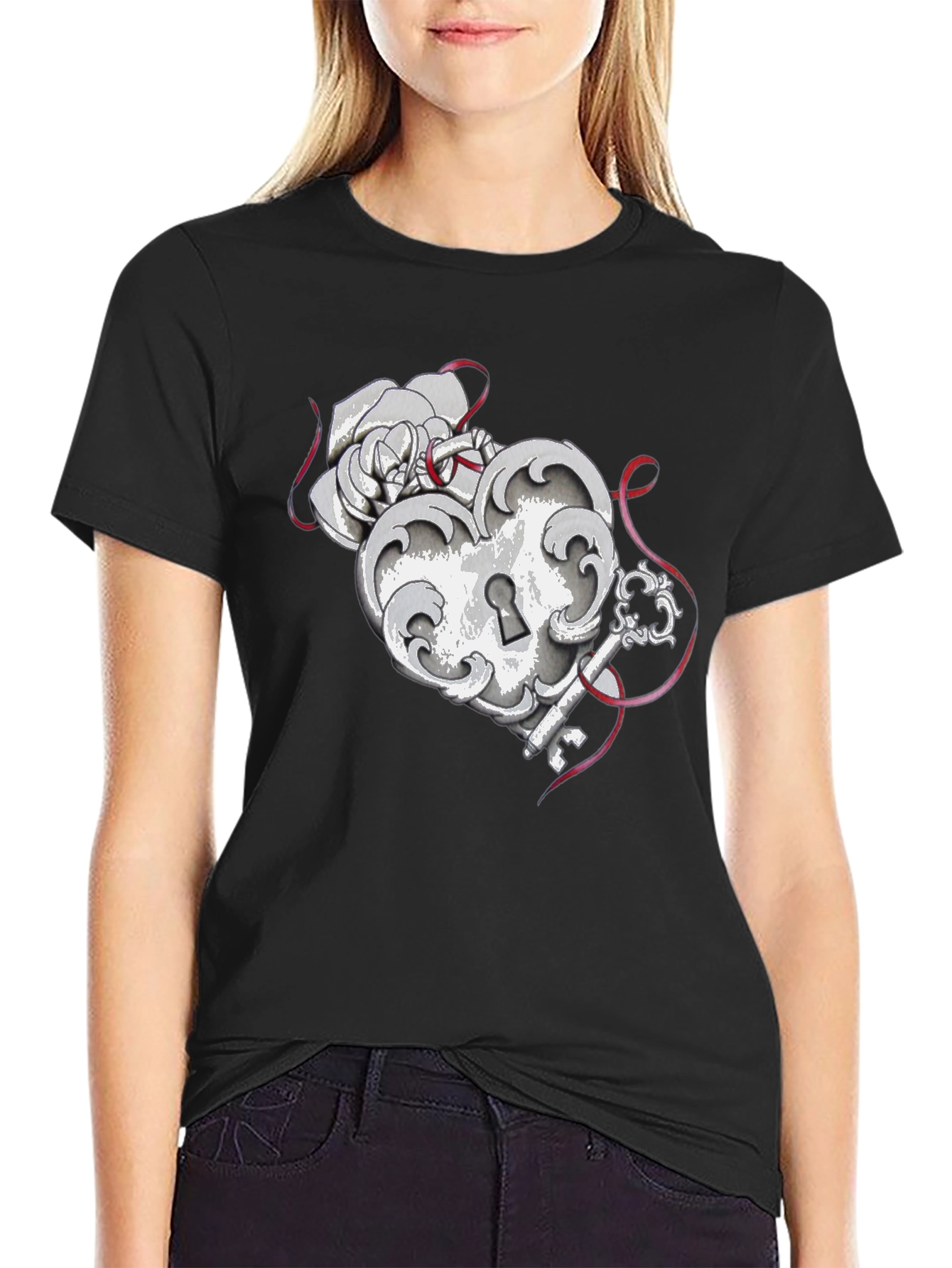 Heart Lock and Key Graphic Tee
