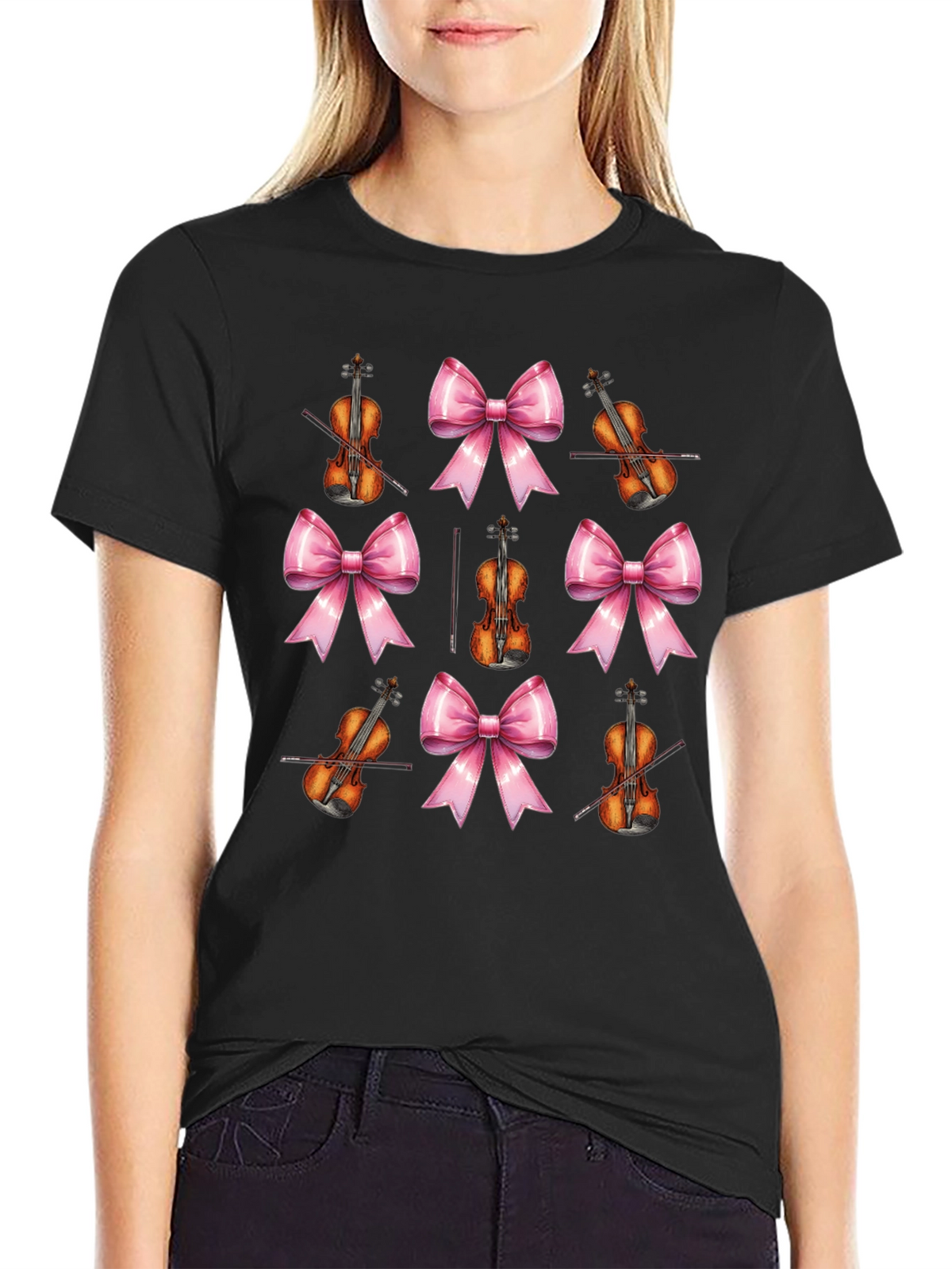 Violin & Bows Patterned Black T-Shirt