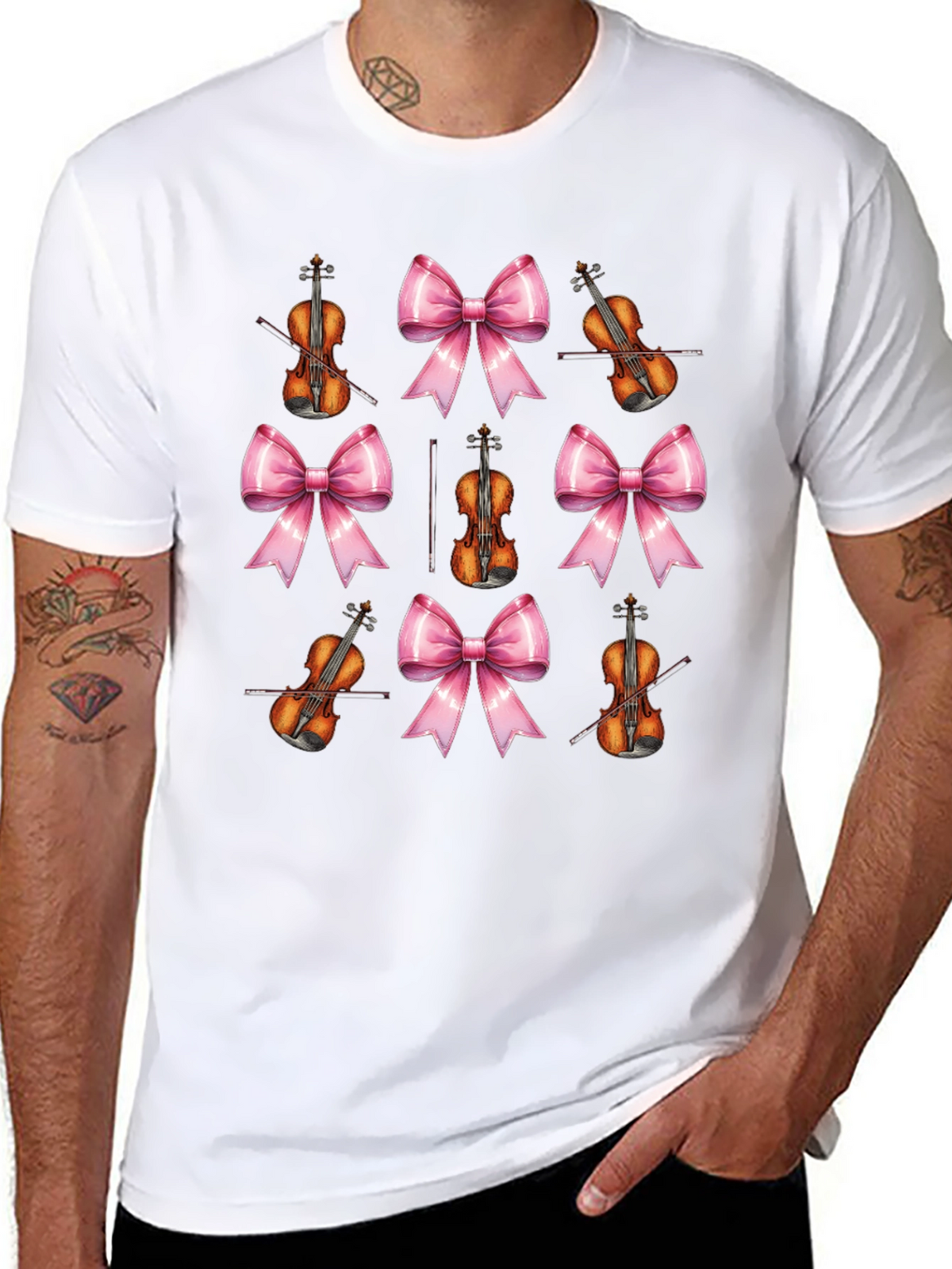 Violin & Bows Patterned Black T-Shirt