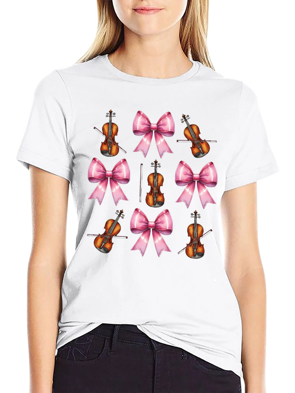 Violin & Bows Patterned Black T-Shirt