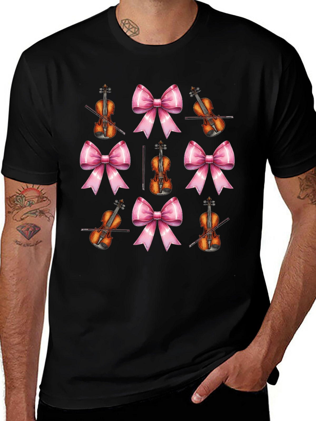 Violin & Bows Patterned Black T-Shirt