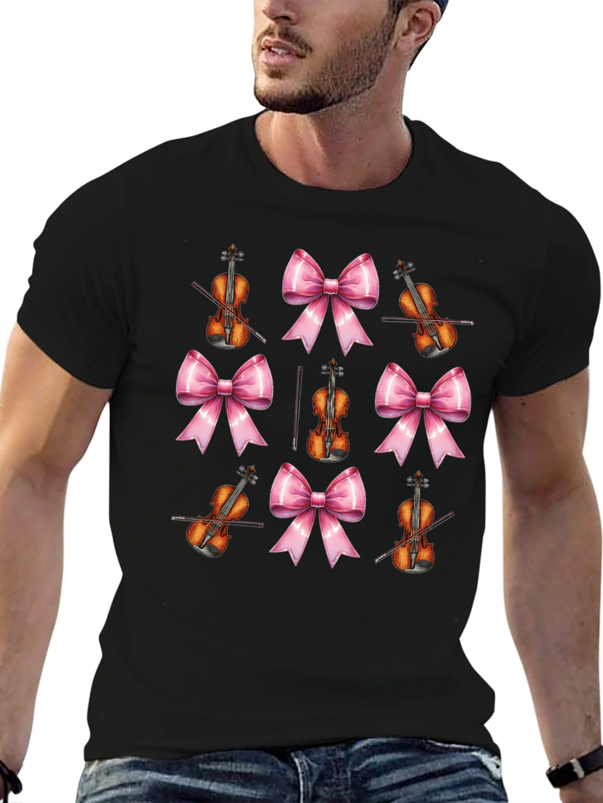 Violin & Bows Patterned Black T-Shirt