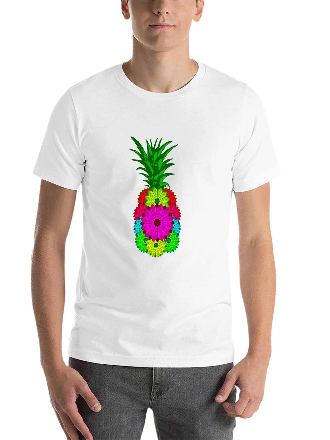 Floral Pineapple Graphic Tee - Black Cotton Blend