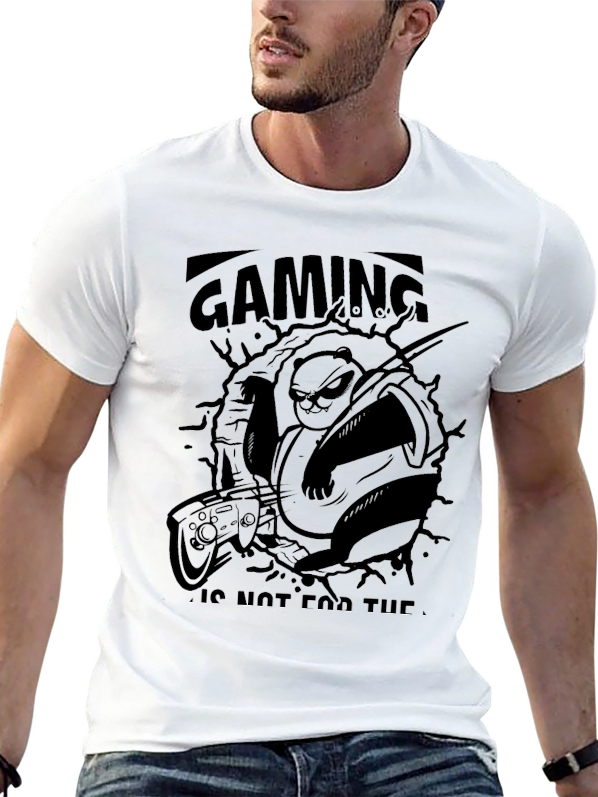 Gaming Panda Black Graphic T-Shirt
