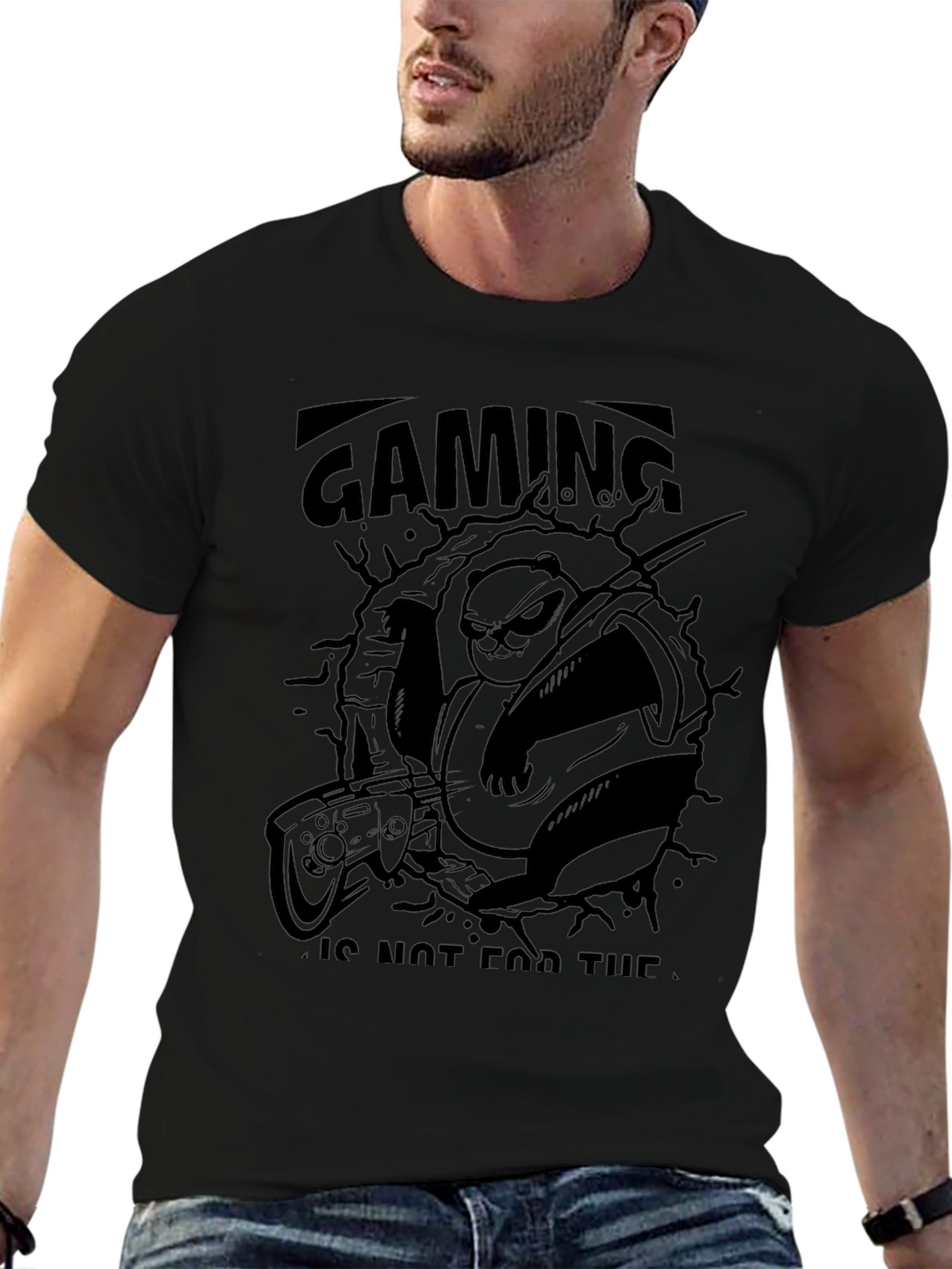 Gaming Panda Black Graphic T-Shirt