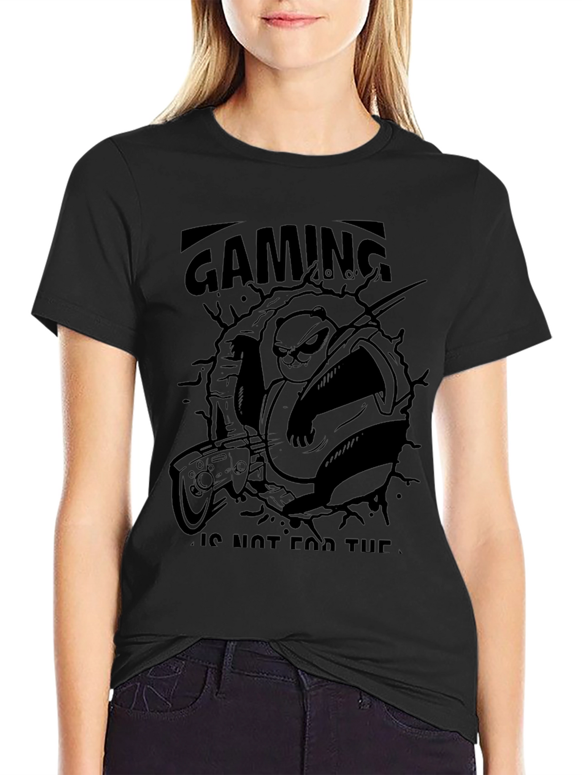 Gaming Panda Black Graphic T-Shirt