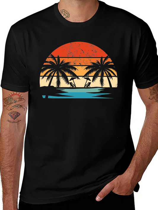 Sunset Beach Palm Tee - Retro Summer Vibes