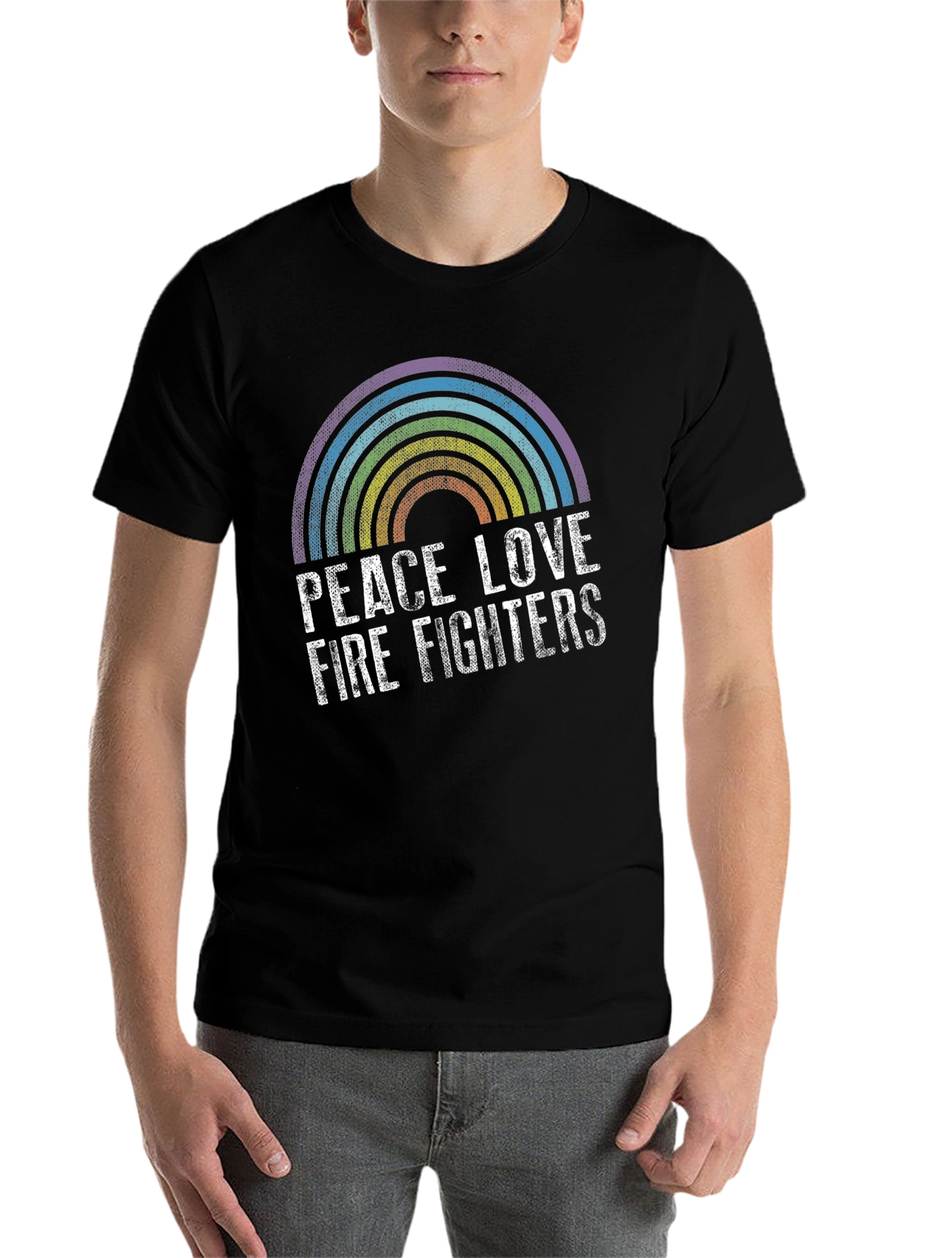 Peace Love Firefighters Rainbow Graphic Tee