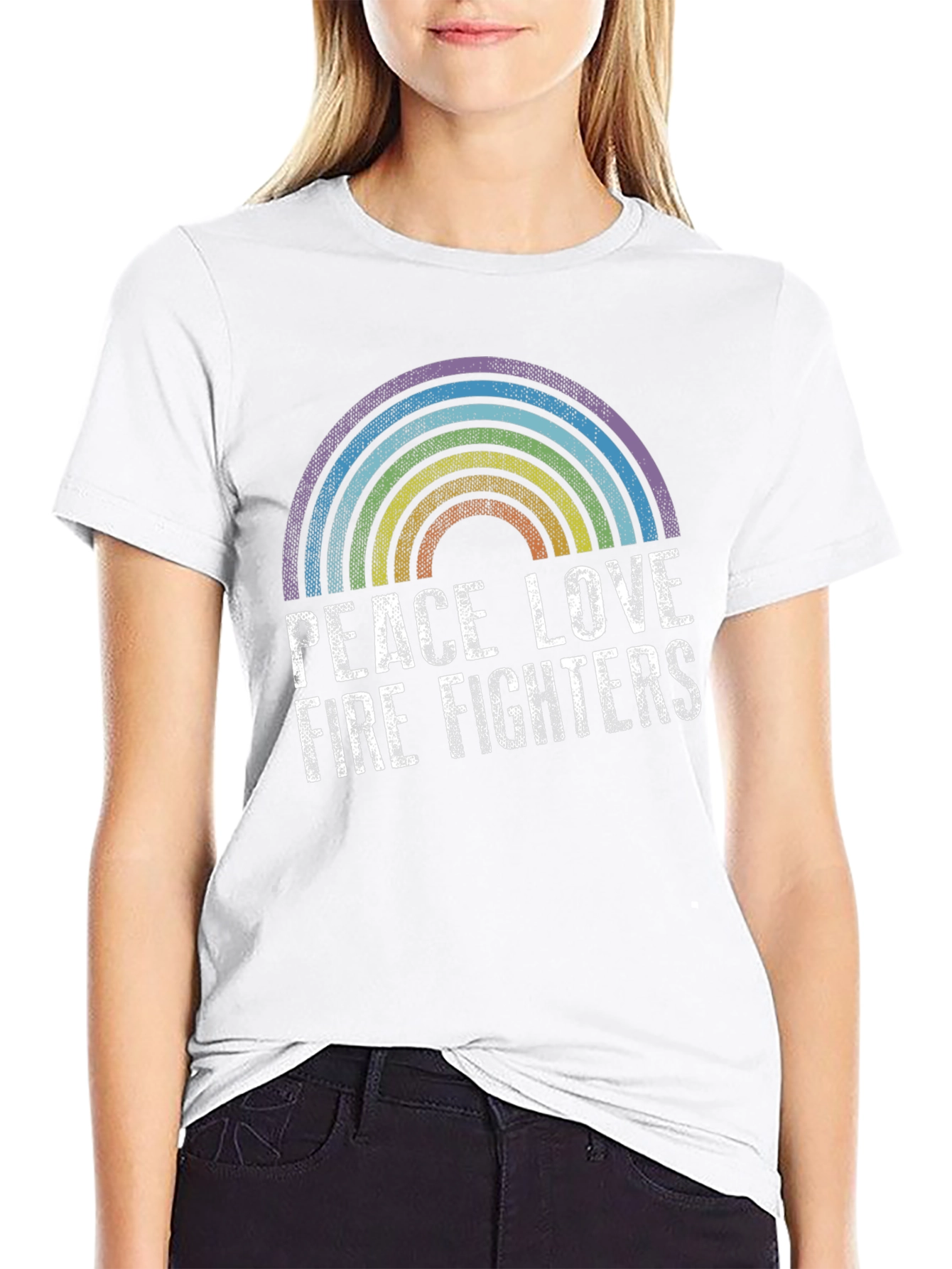 Peace Love Firefighters Rainbow Graphic Tee