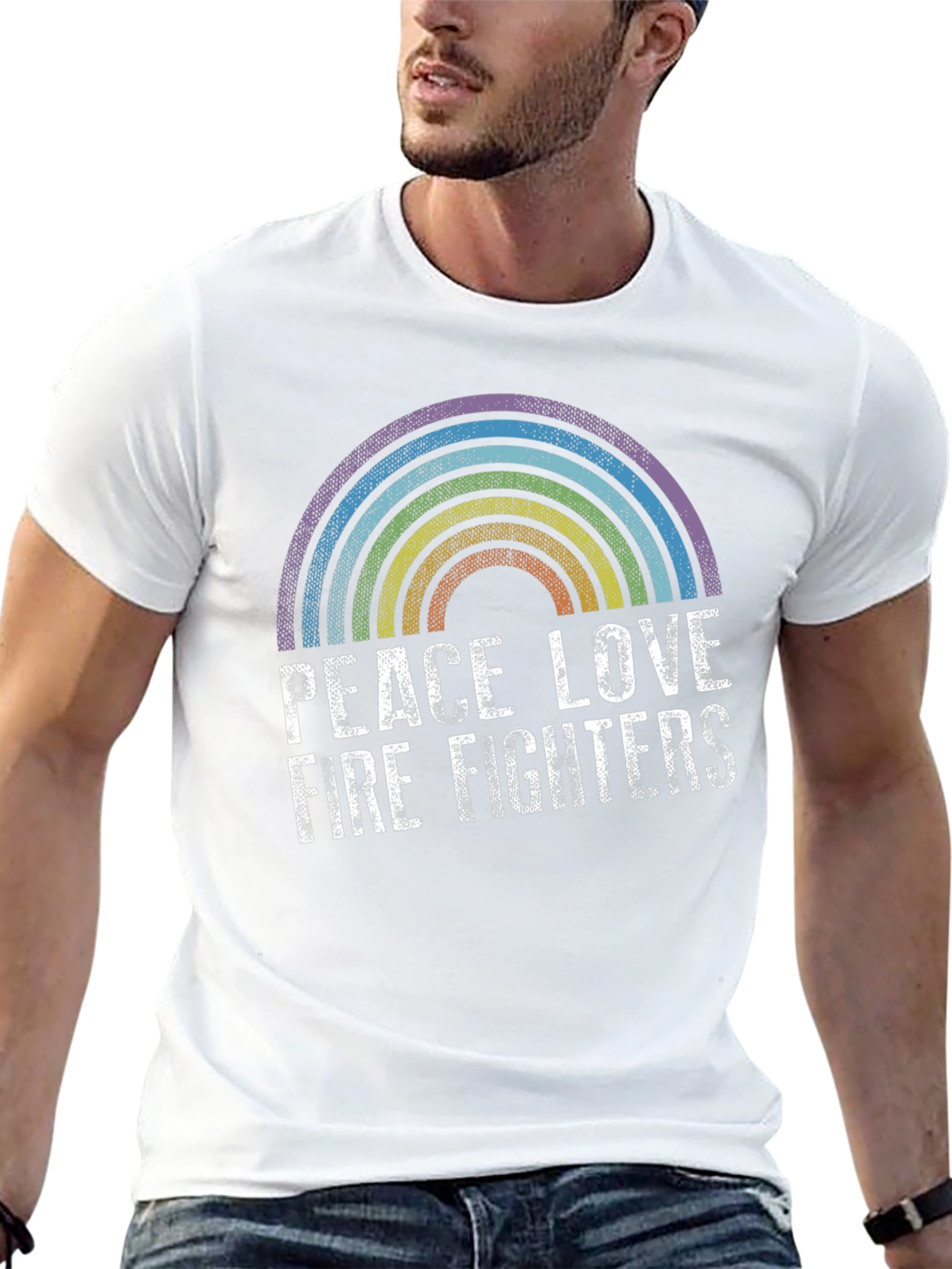 Peace Love Firefighters Rainbow Graphic Tee