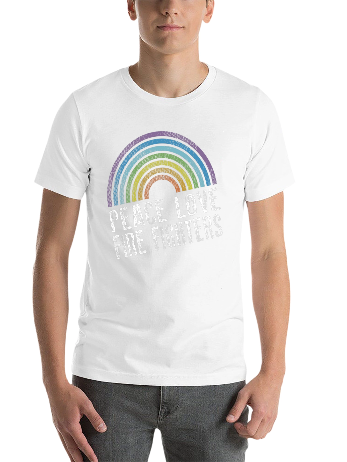 Peace Love Firefighters Rainbow Graphic Tee