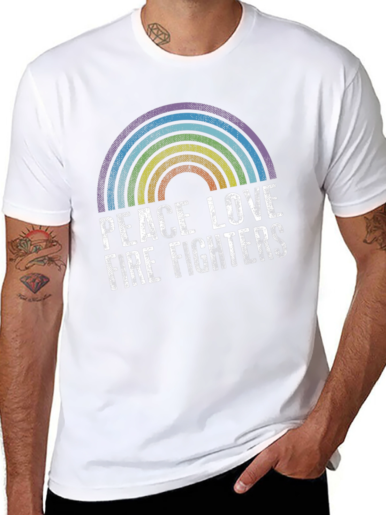 Peace Love Firefighters Rainbow Graphic Tee