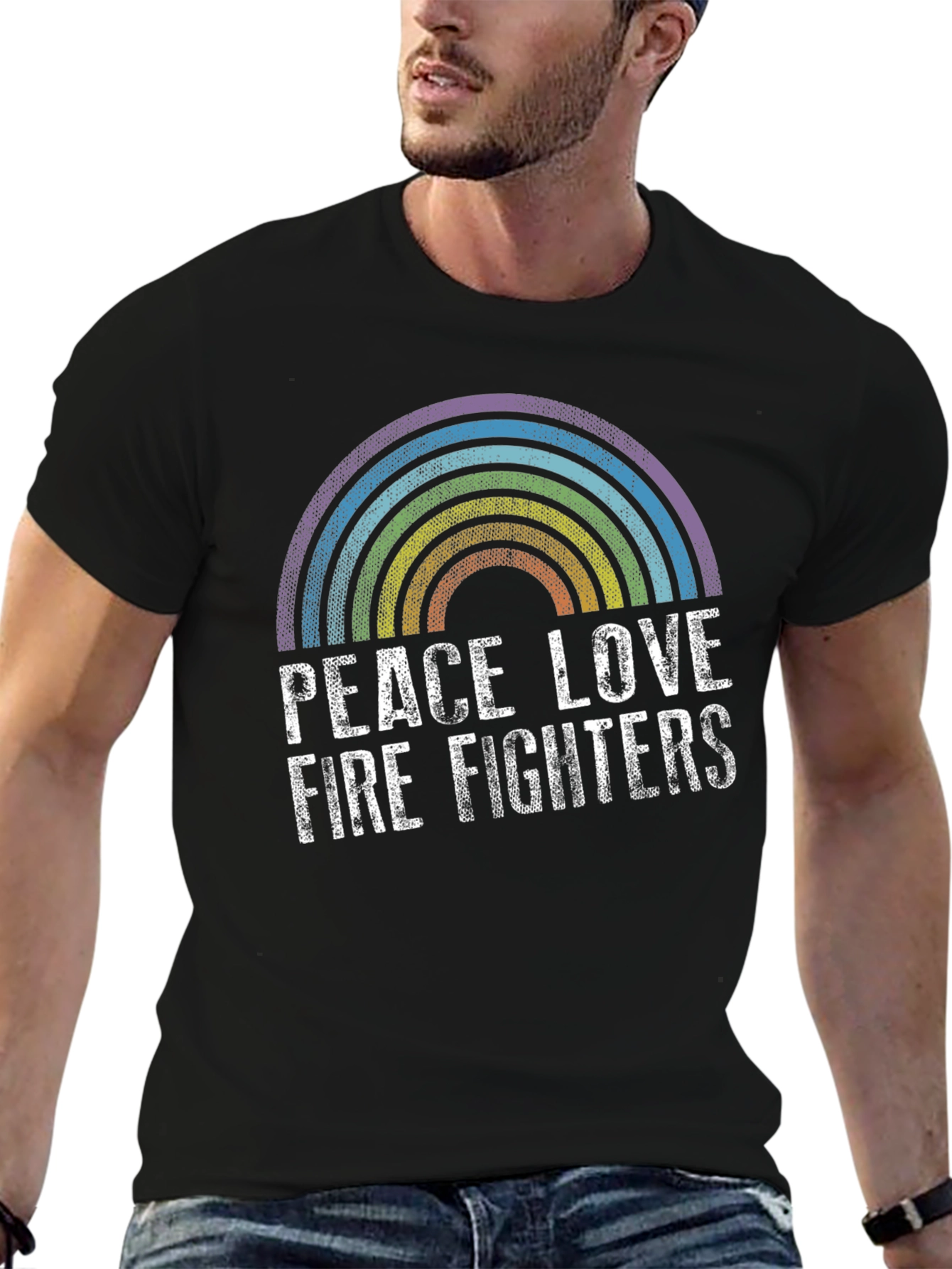 Peace Love Firefighters Rainbow Graphic Tee