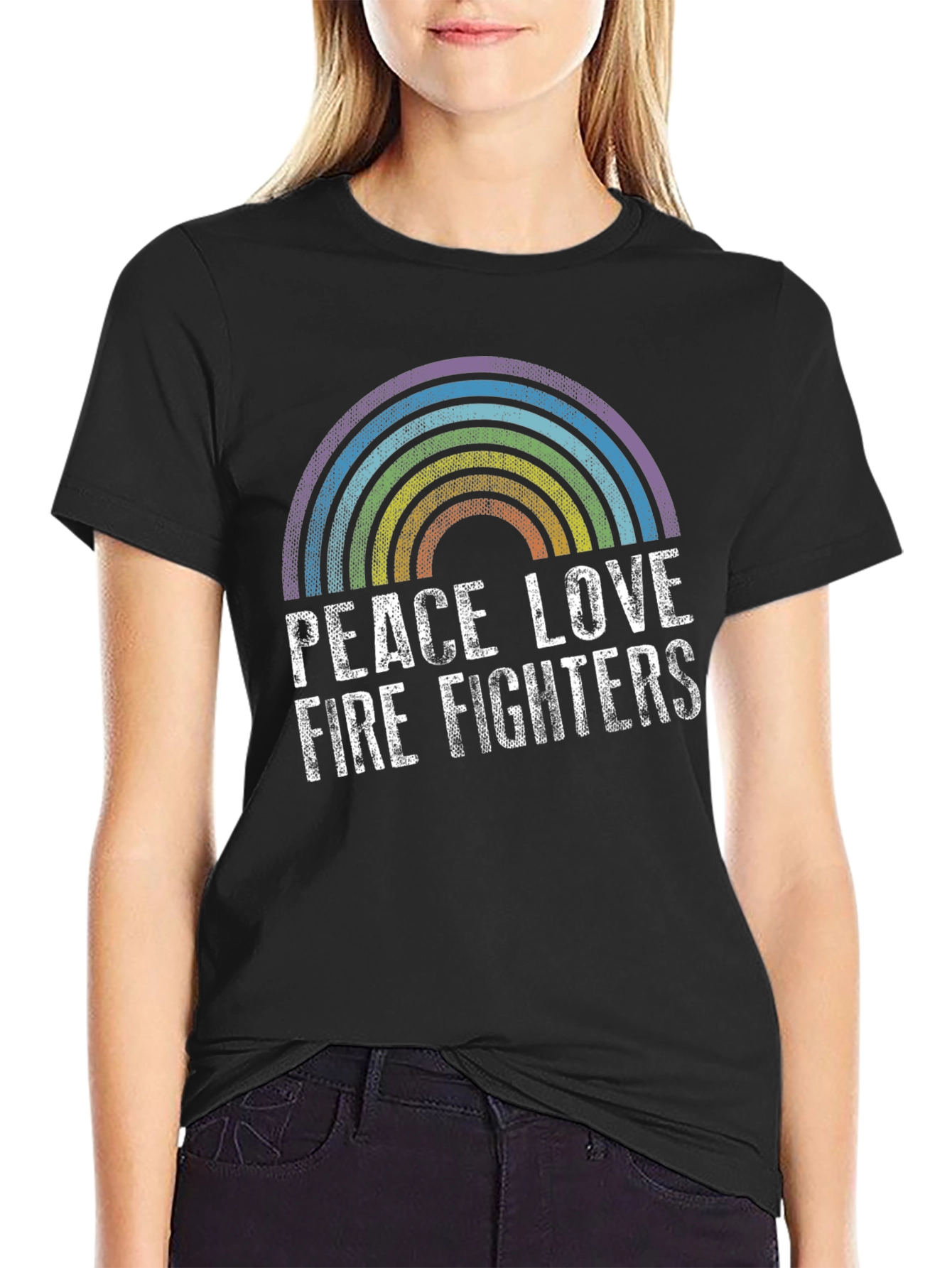 Peace Love Firefighters Rainbow Graphic Tee