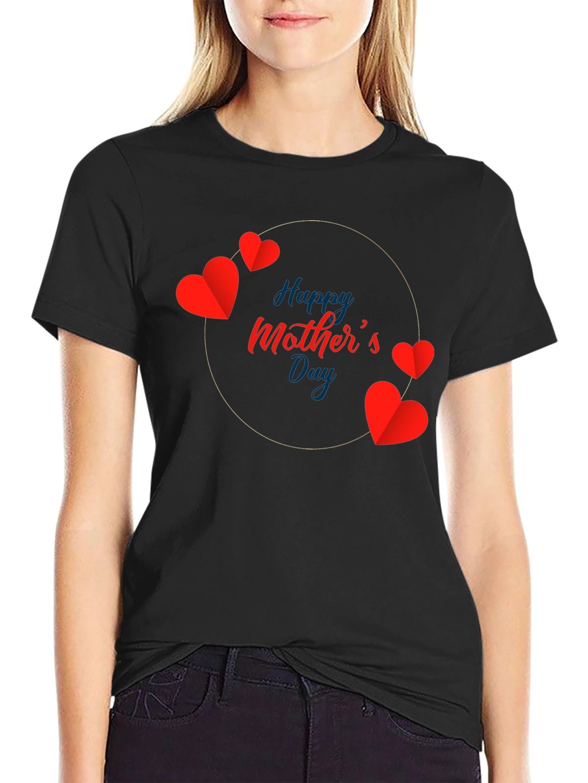 Happy Mothers Day Heart T-Shirt - Black