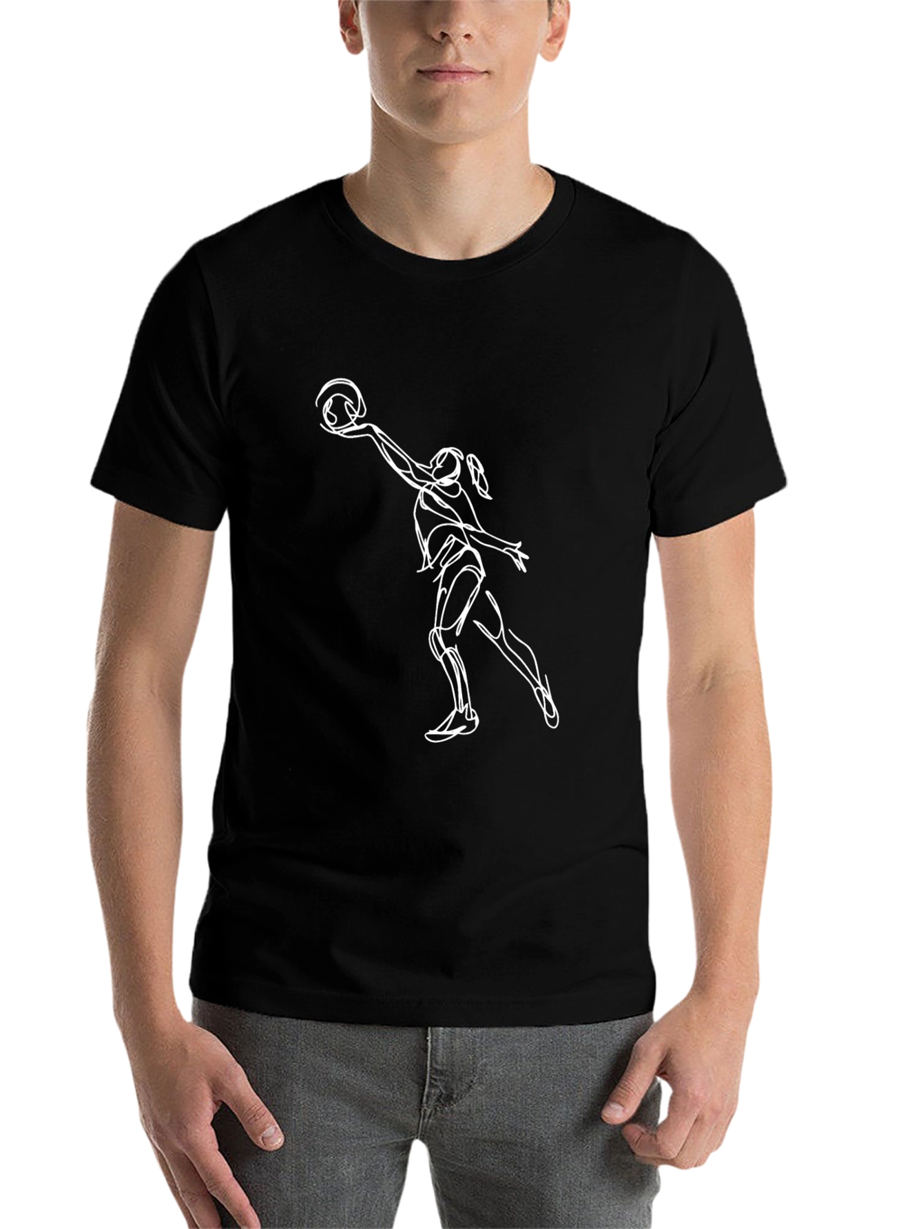 Volleyball Player Graphic Tee - Black Cotton T-Shirt