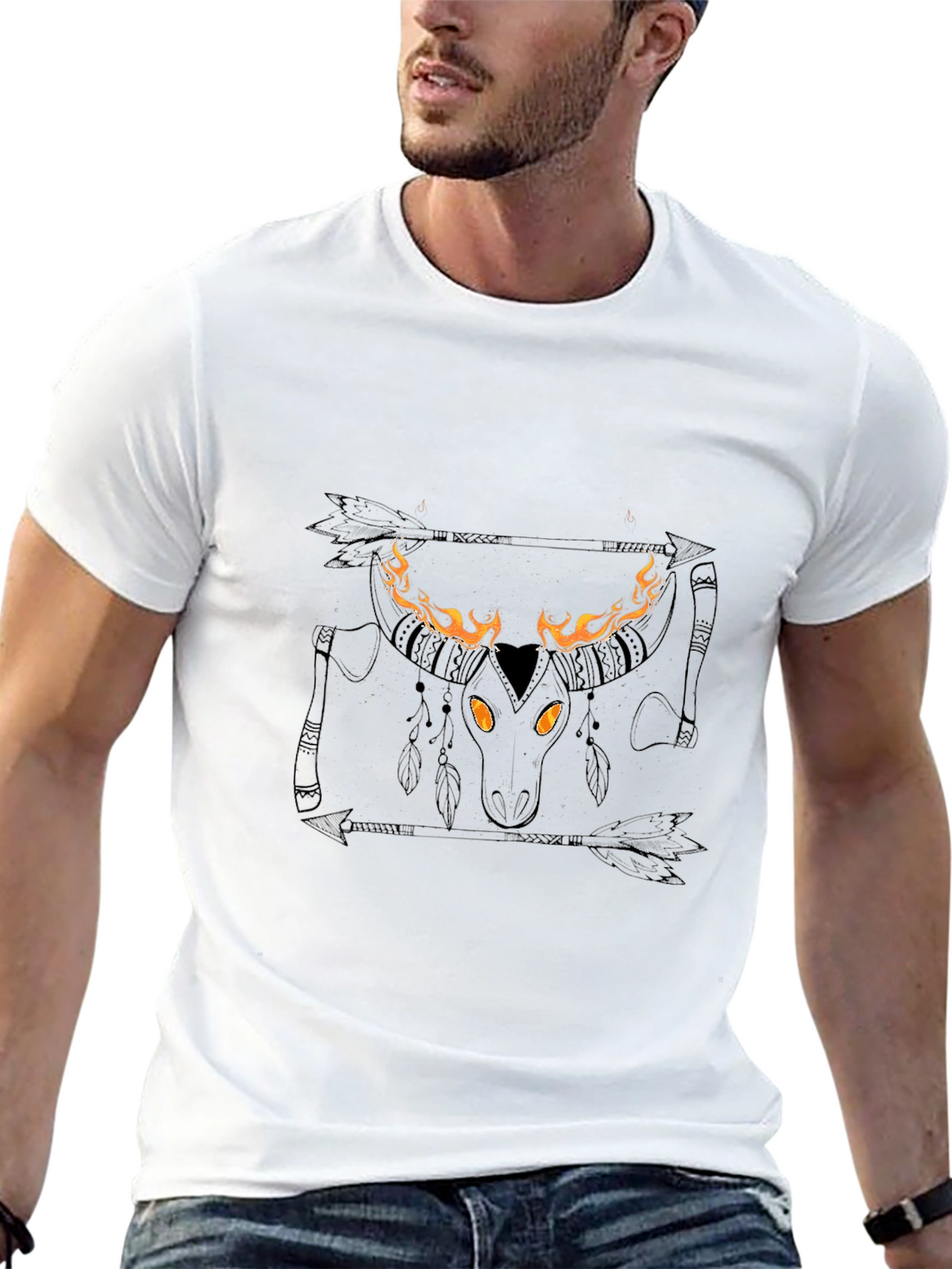 Flaming Bull Skull Graphic Tee