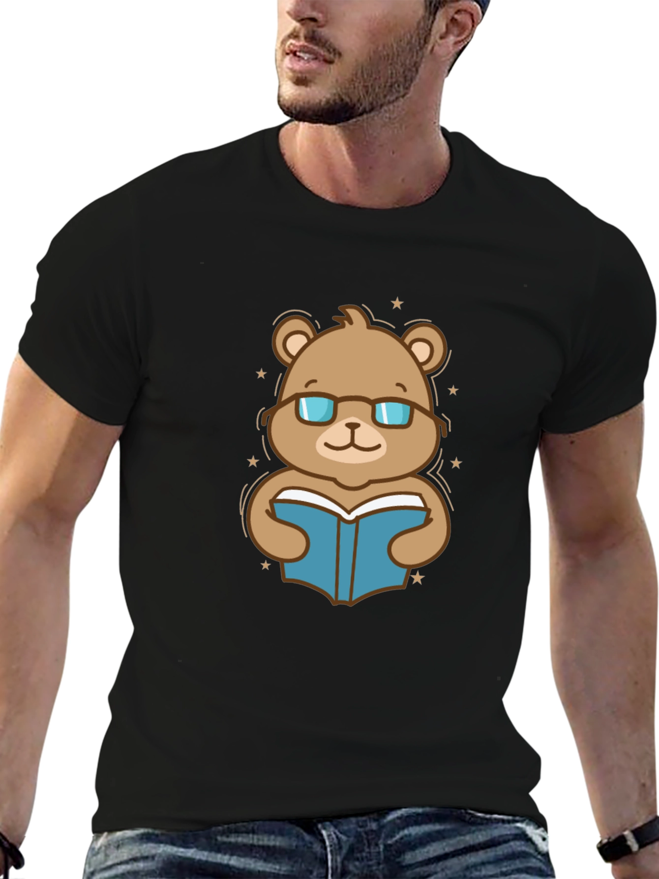 Bookish Bear Graphic Tee - Black Cotton