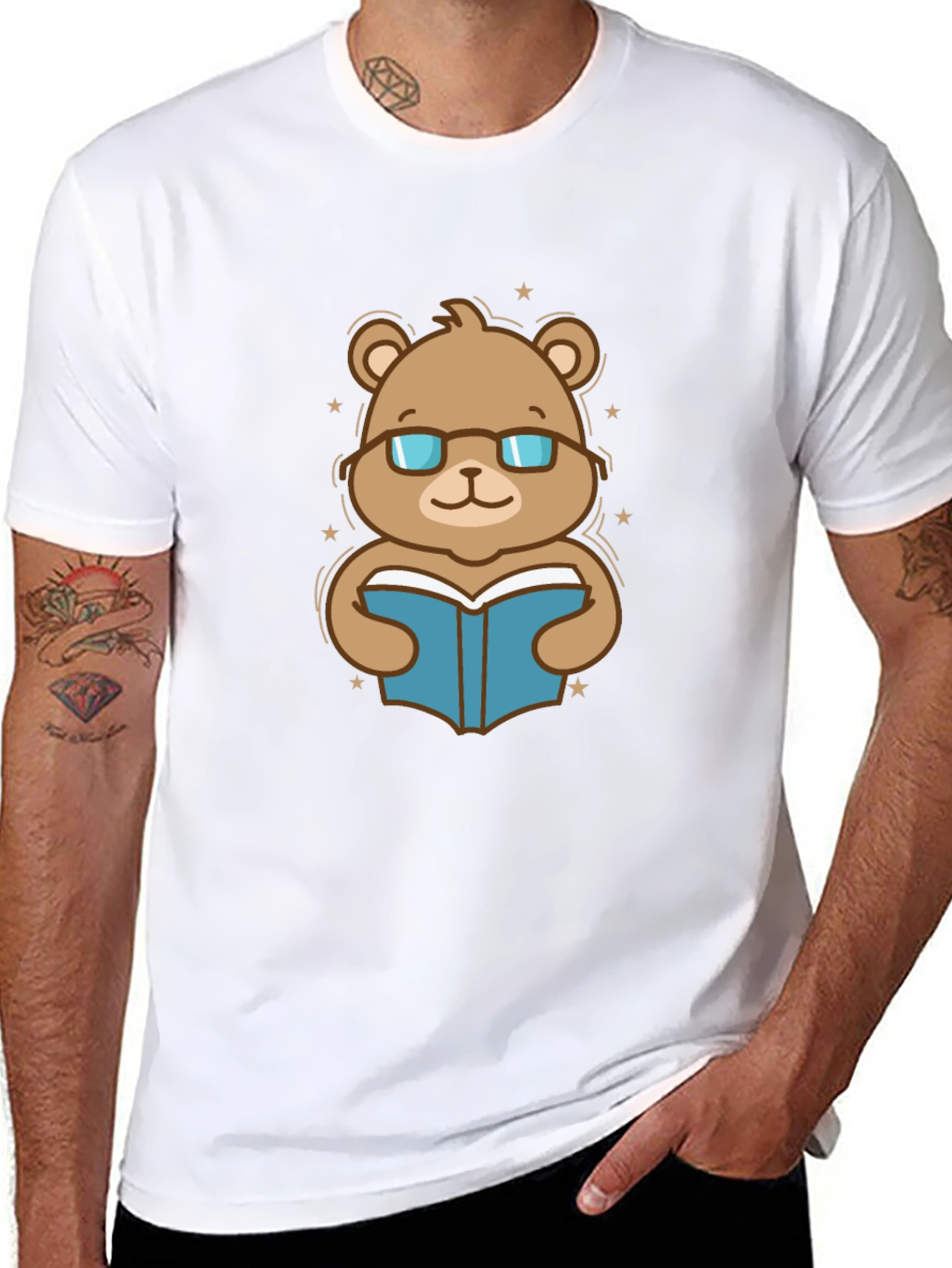 Bookish Bear Graphic Tee - Black Cotton