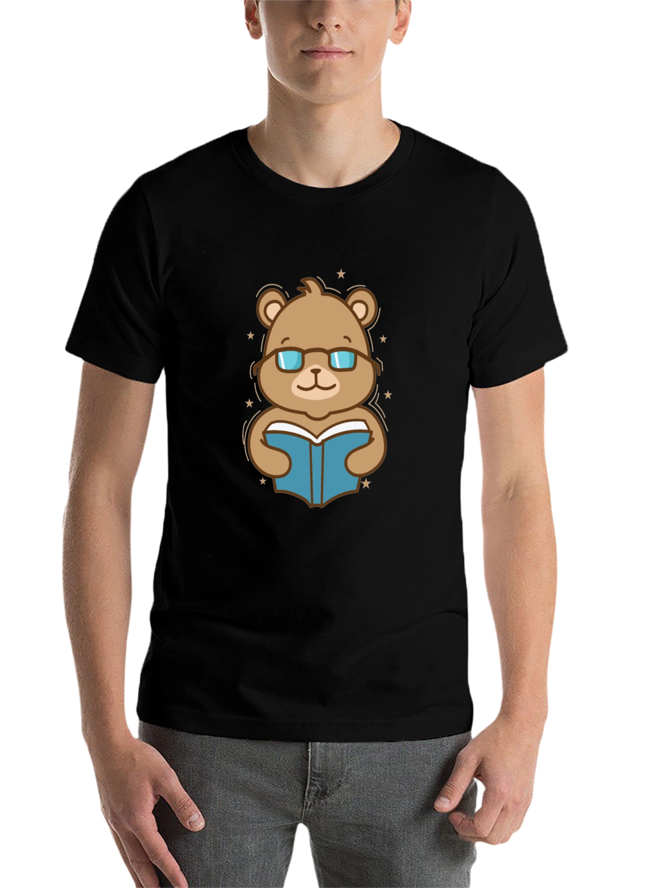 Bookish Bear Graphic Tee - Black Cotton