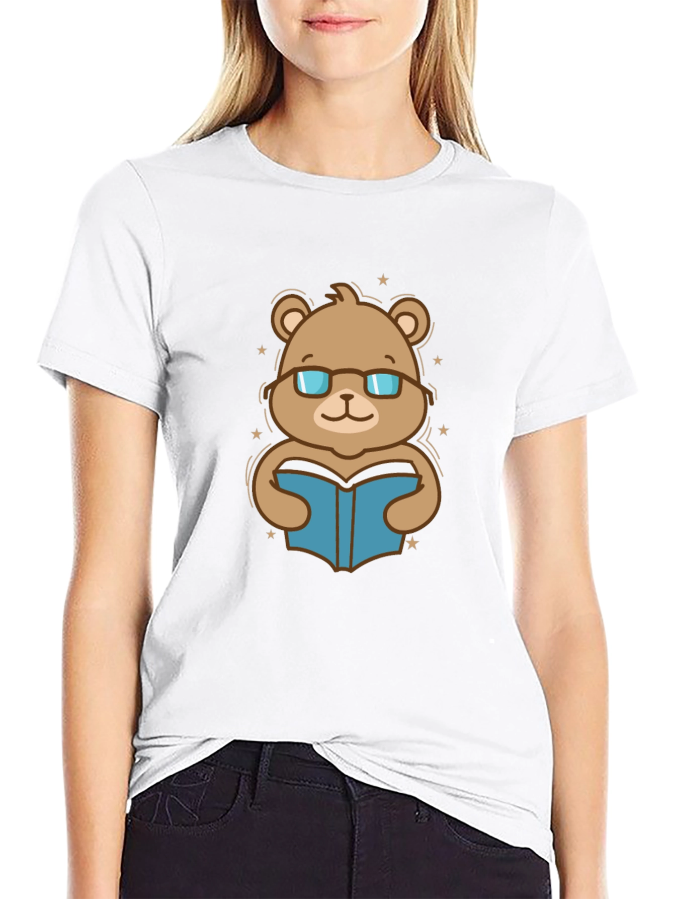 Bookish Bear Graphic Tee - Black Cotton