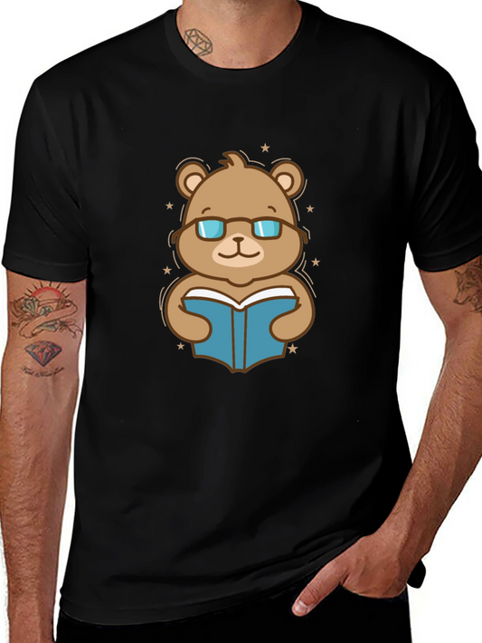 Bookish Bear Graphic Tee - Black Cotton