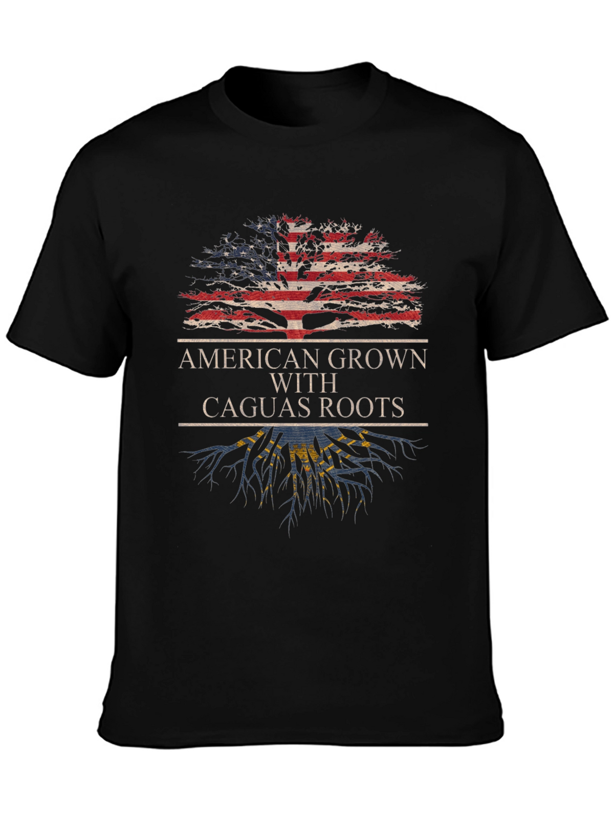 American Grown with Caguas Roots Black T-Shirt