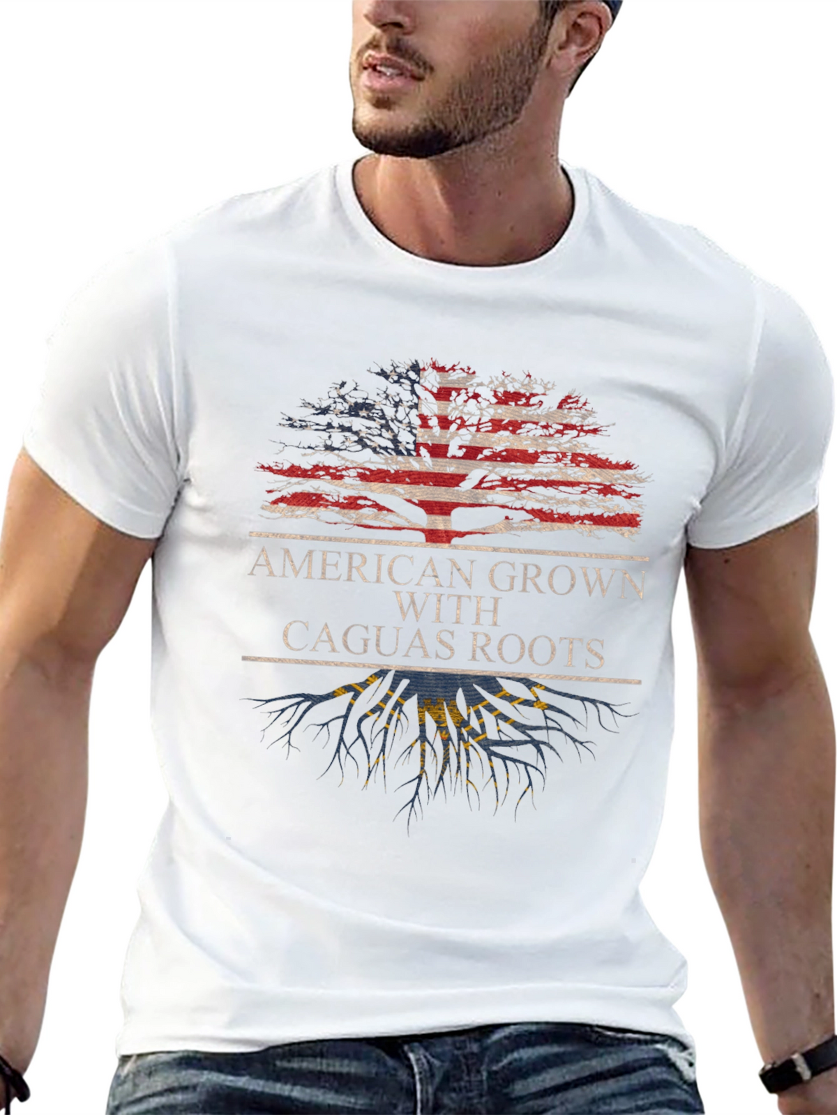 American Grown with Caguas Roots Black T-Shirt