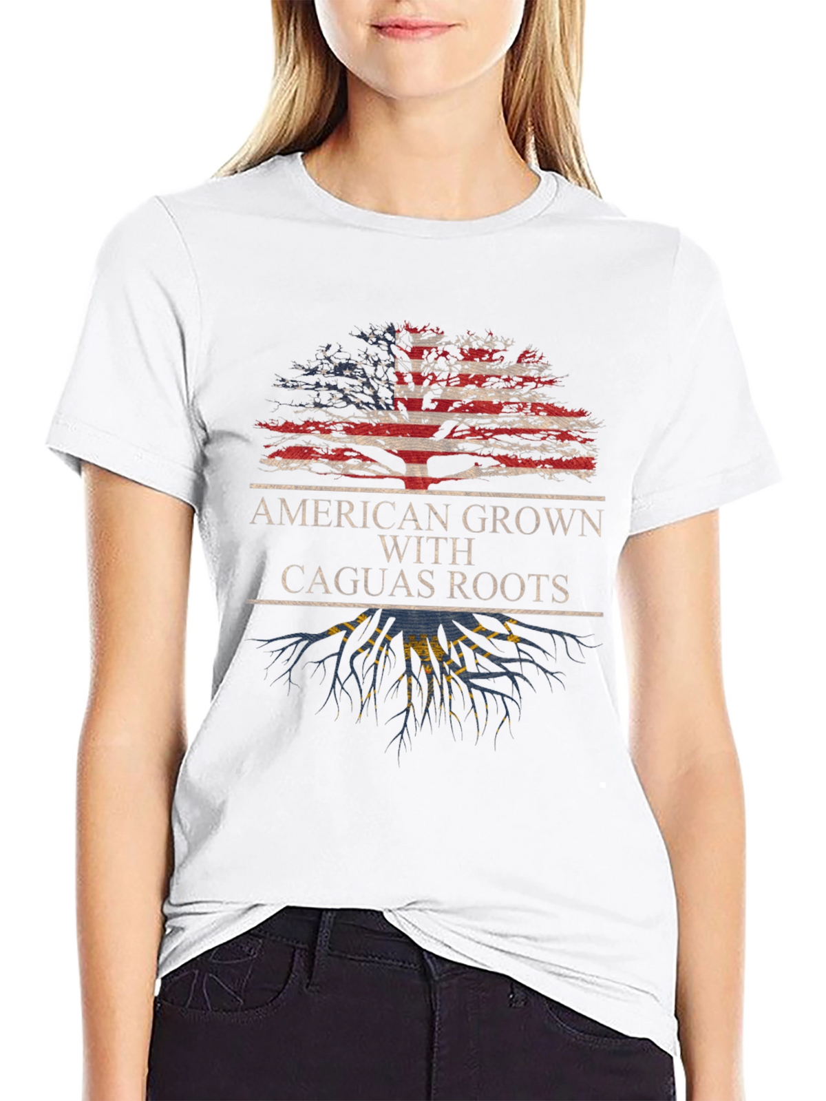 American Grown with Caguas Roots Black T-Shirt