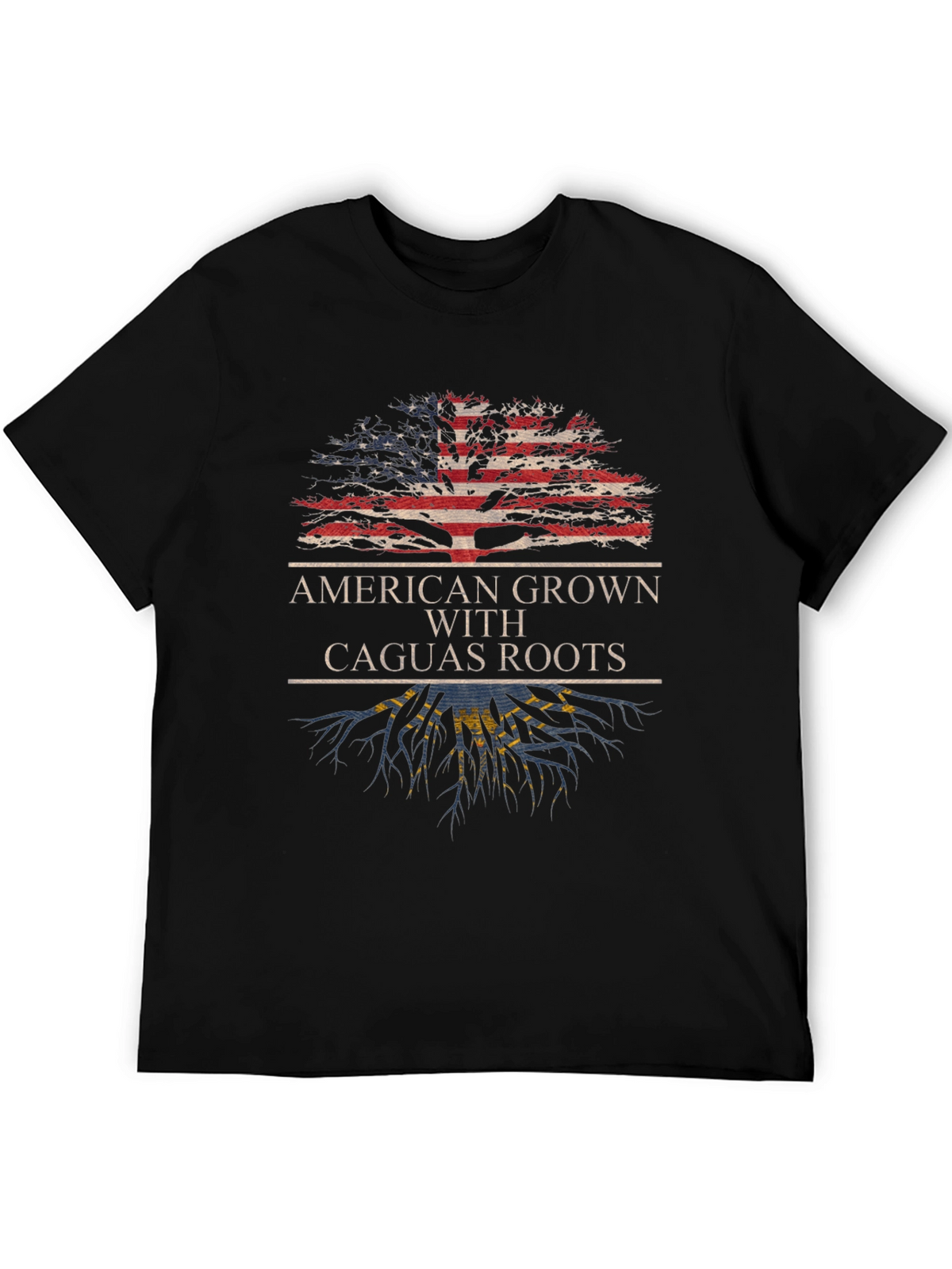 American Grown with Caguas Roots Black T-Shirt