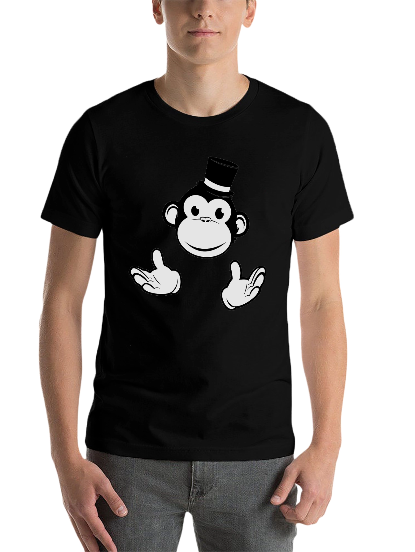 Monkey Top Hat Graphic Tee - Black Cotton T-Shirt