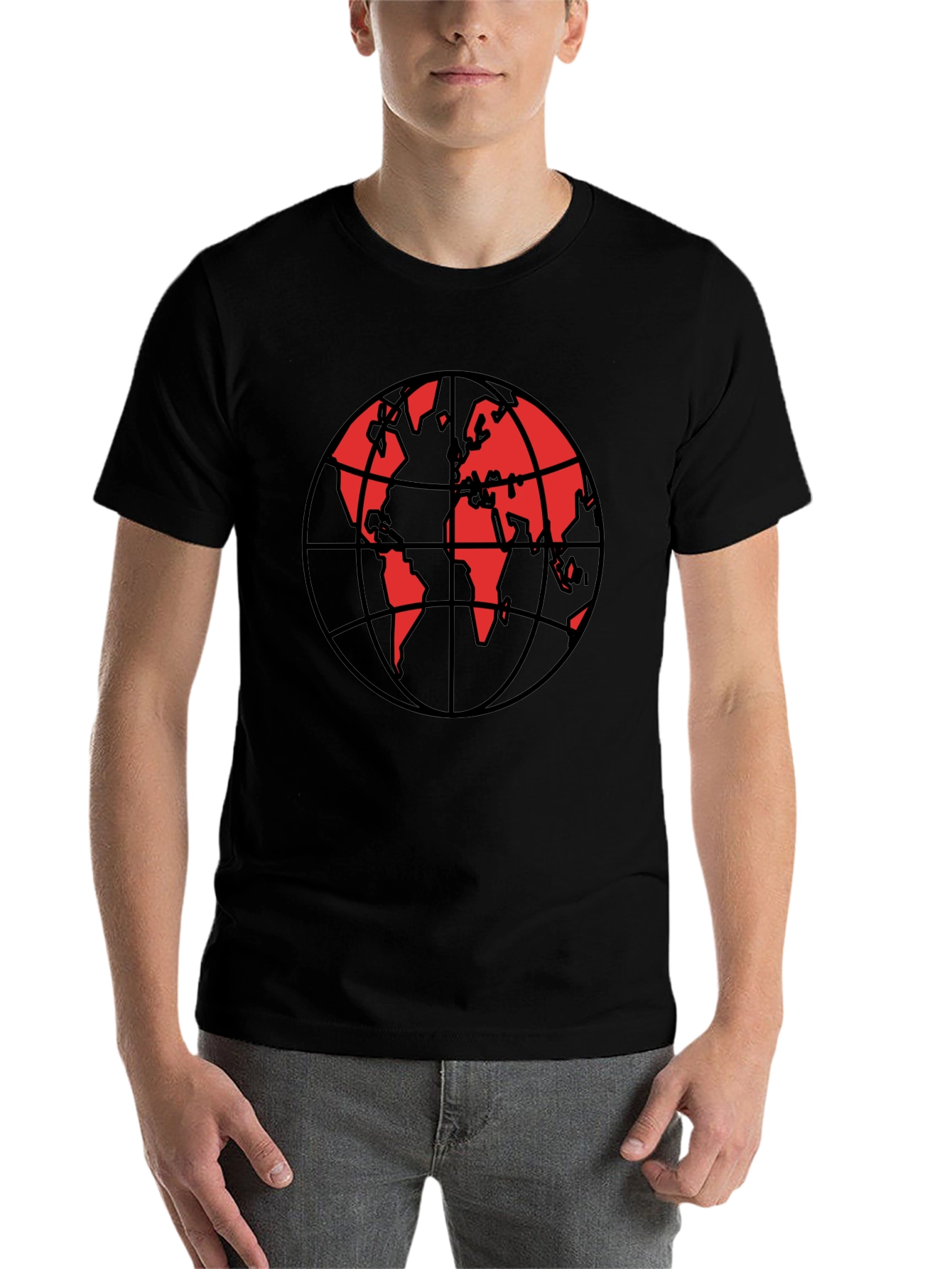 Red Globe Graphic Black T-Shirt