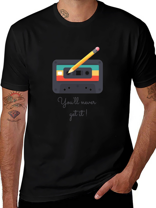 Retro Cassette Tape & Pencil Graphic T-Shirt