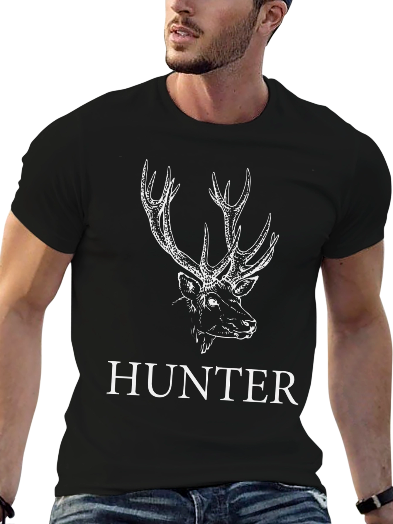 Hunter Deer Graphic Tee - Black Cotton T-Shirt
