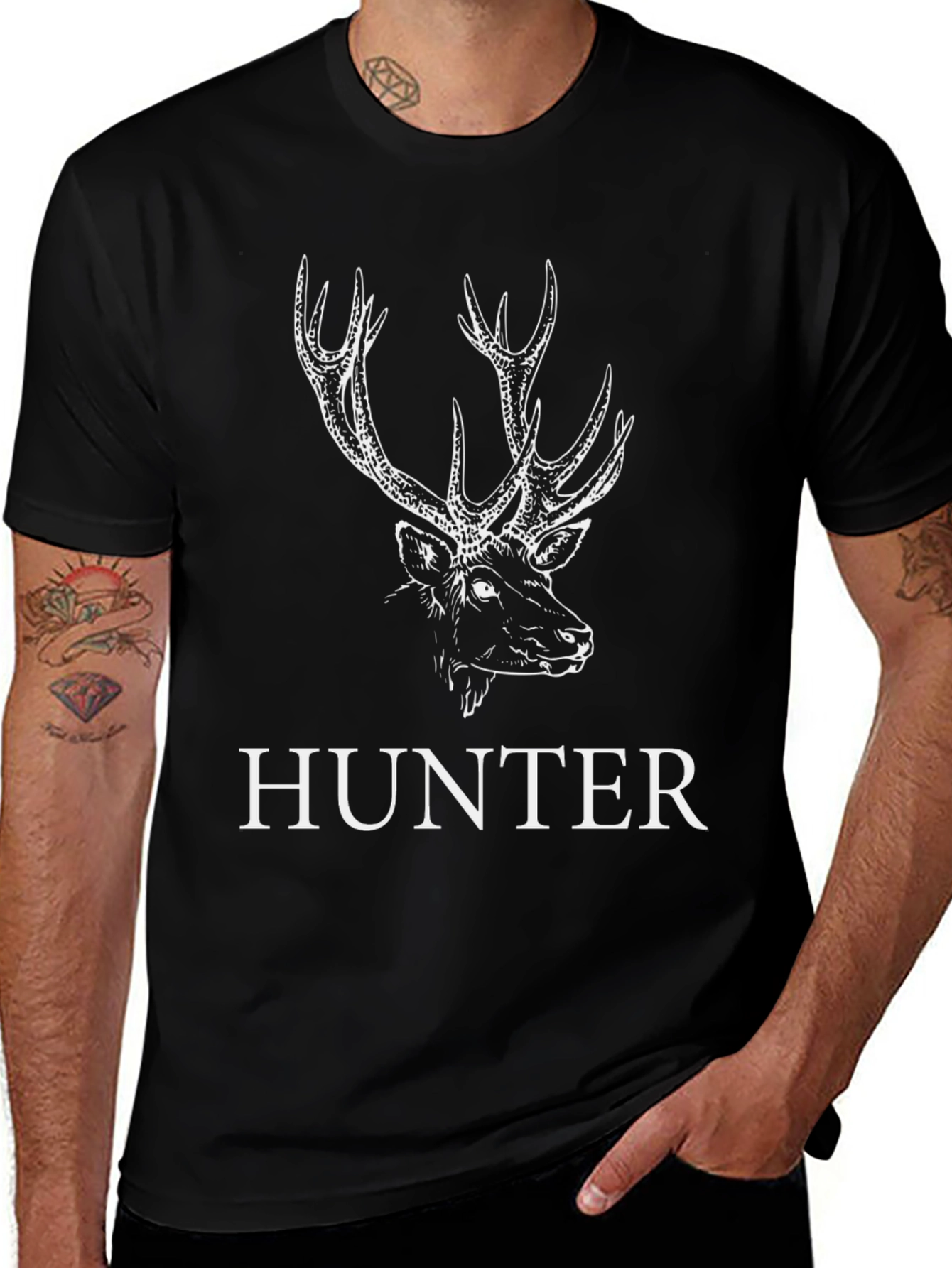 Hunter Deer Graphic Tee - Black Cotton T-Shirt