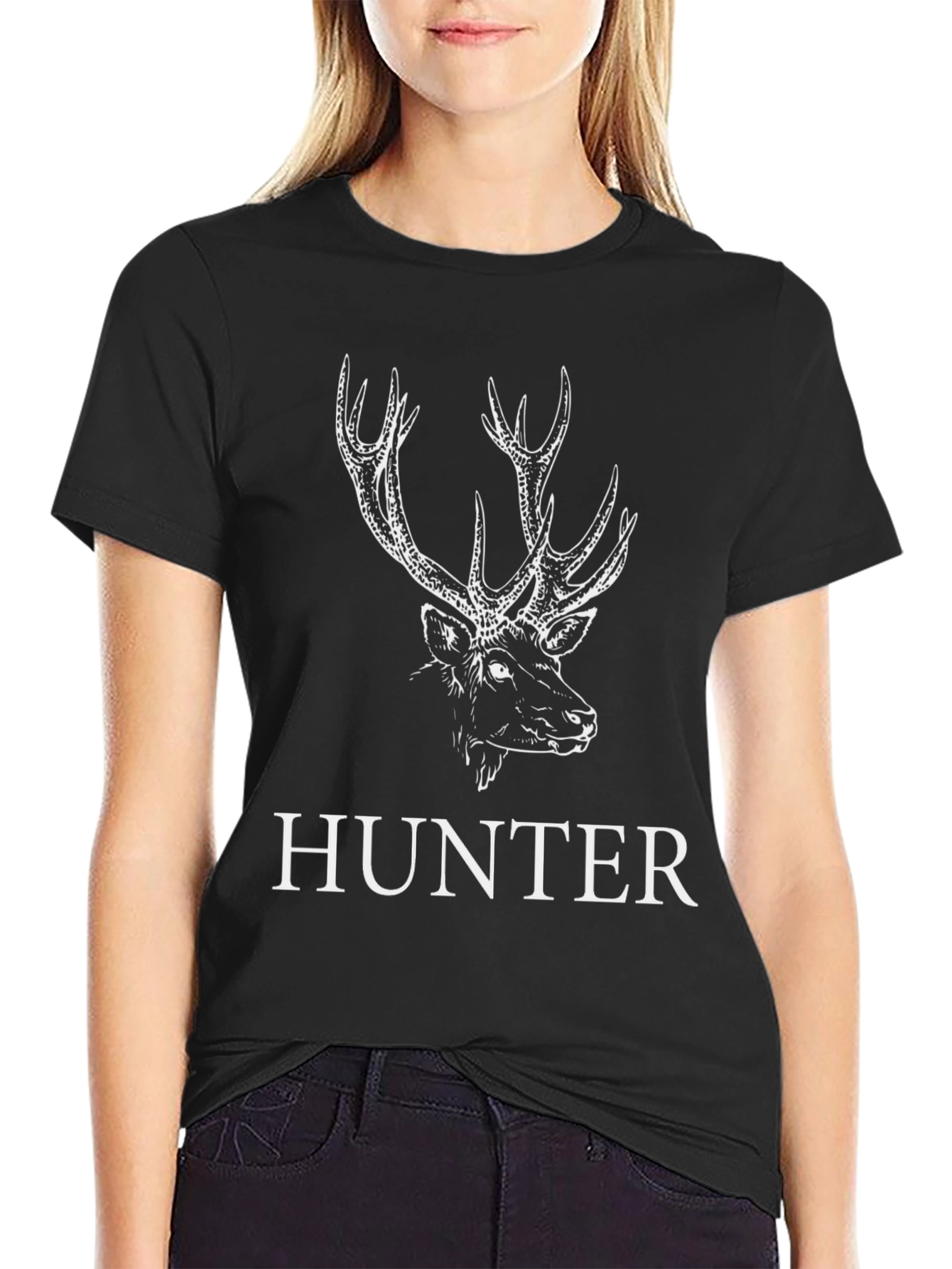 Hunter Deer Graphic Tee - Black Cotton T-Shirt