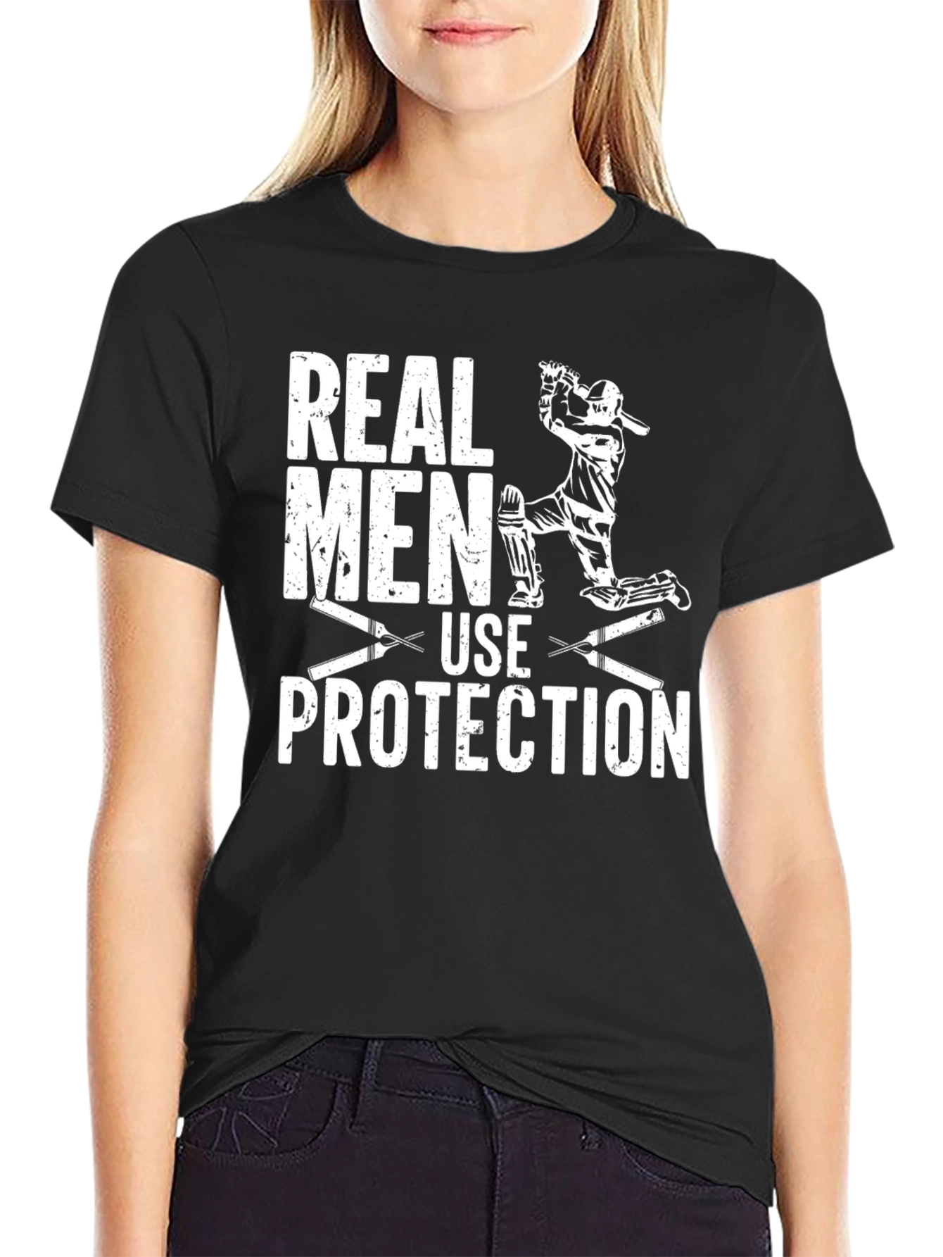 Real Men Use Protection Cricket Graphic T-Shirt