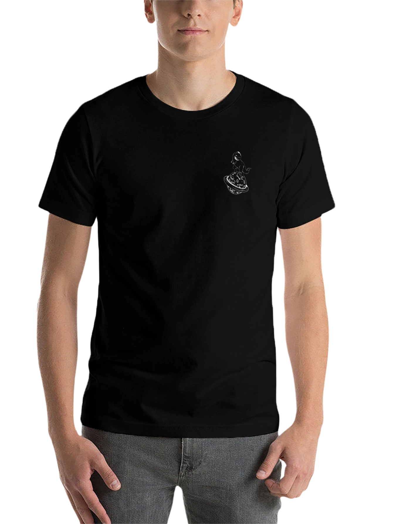 Mens Black Graphic Tee - Space Planet Design