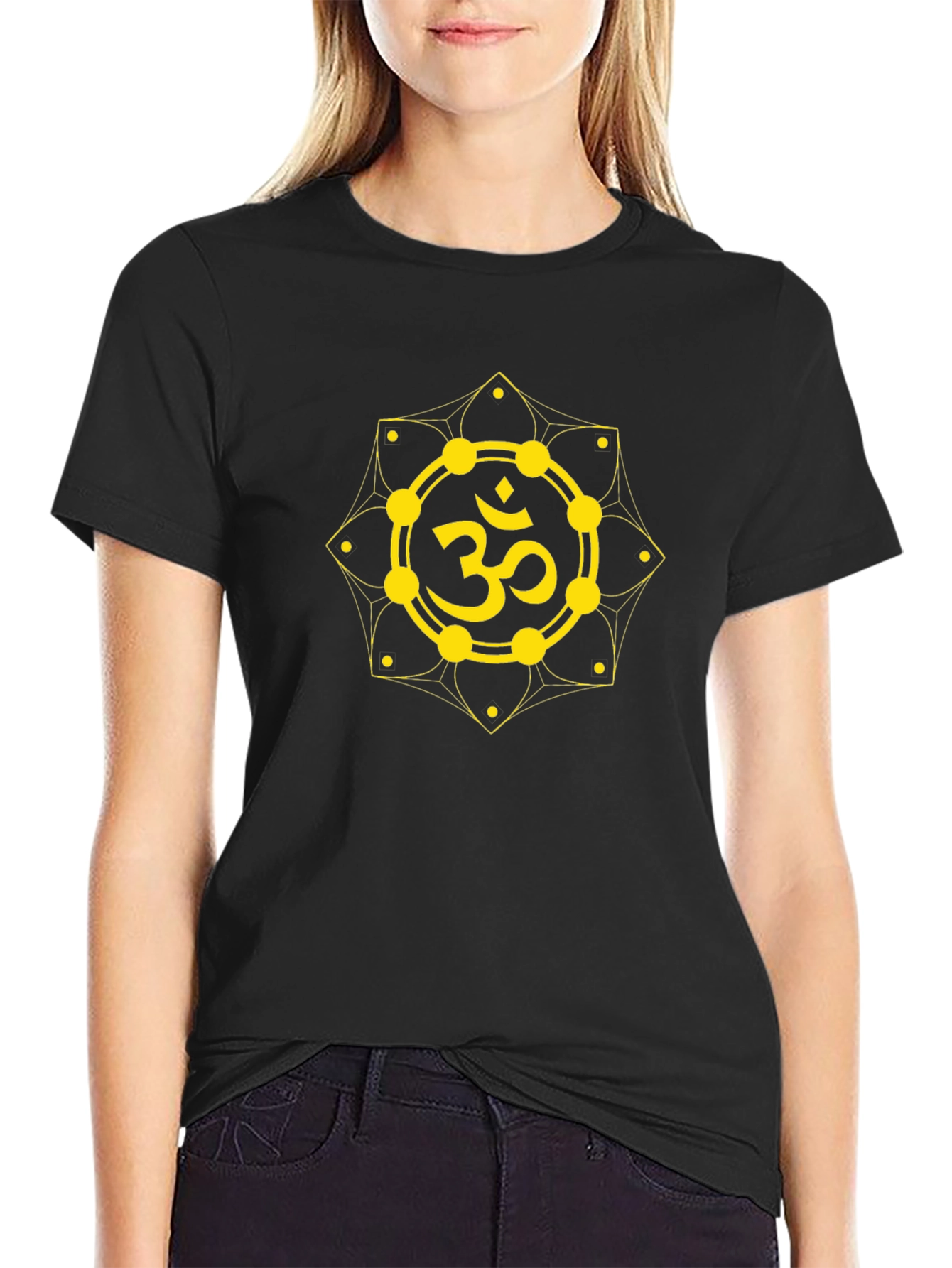 Om Symbol Graphic T-Shirt - Black Cotton Blend
