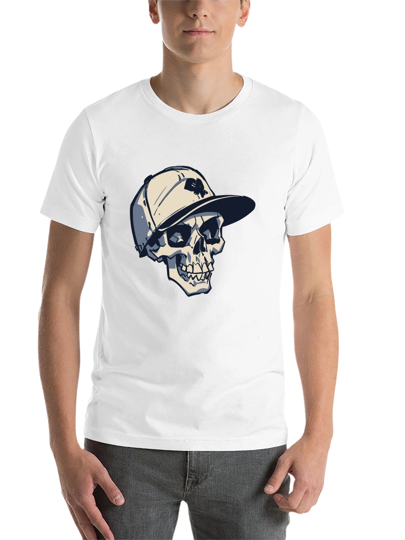 Skull in Cap Graphic Tee - Cool Black T-Shirt