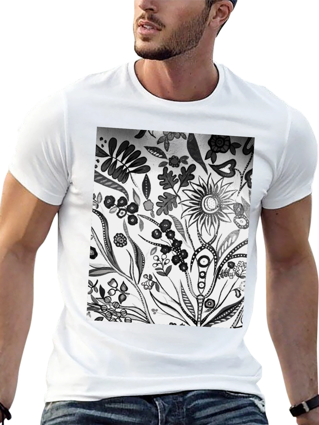 Floral Pattern Black Graphic Tee