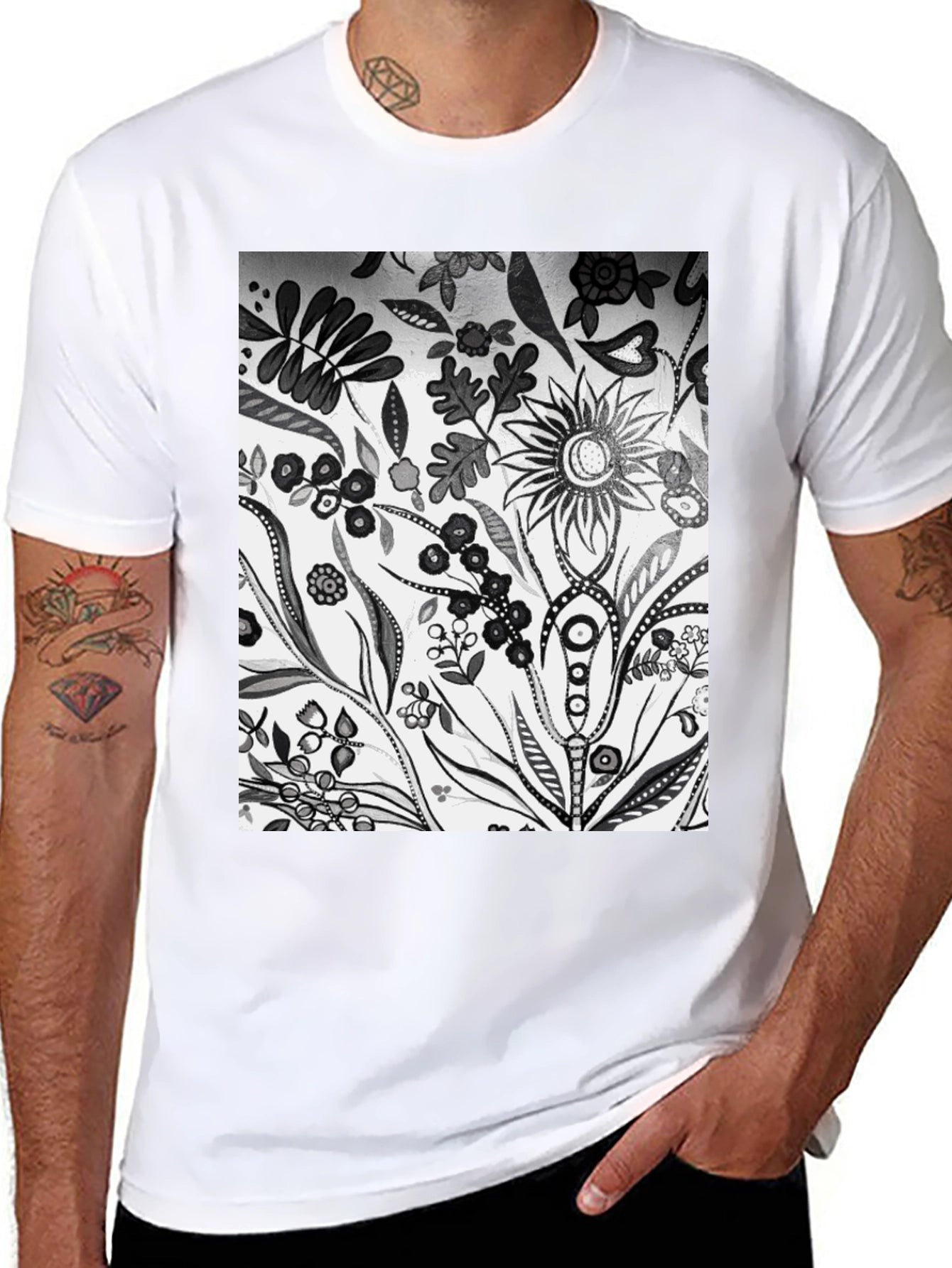 Floral Pattern Black Graphic Tee