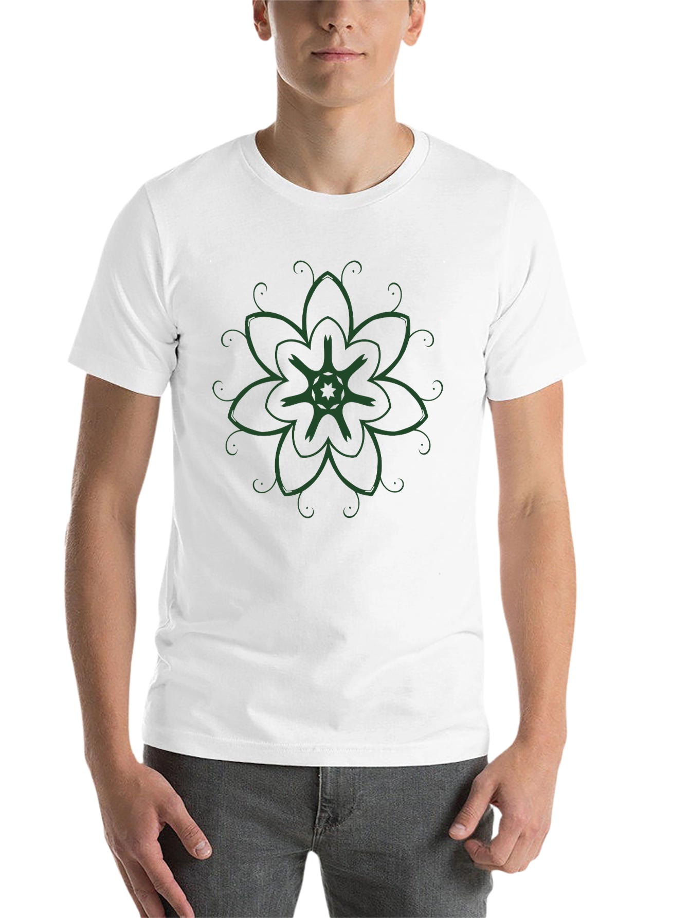 Black T-Shirt with Green Floral Design