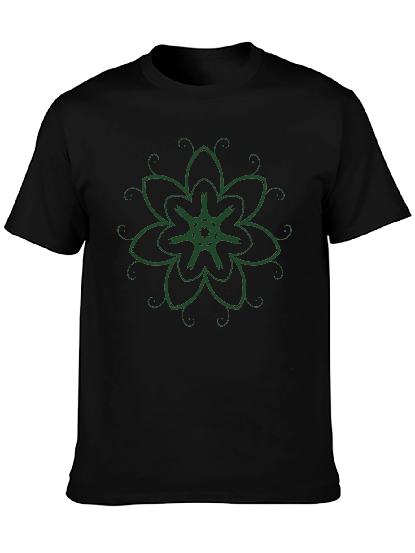 Black T-Shirt with Green Floral Design