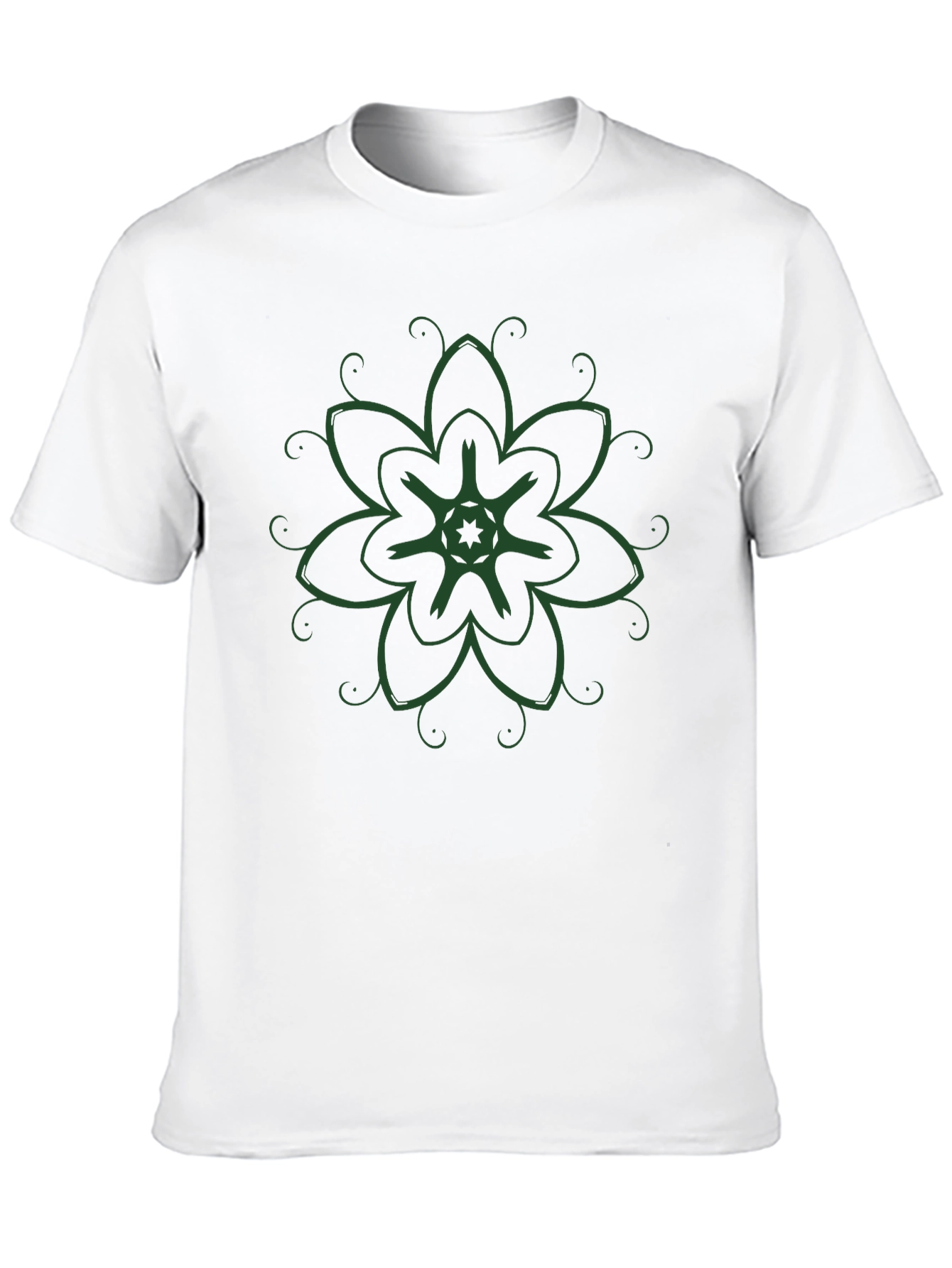 Black T-Shirt with Green Floral Design