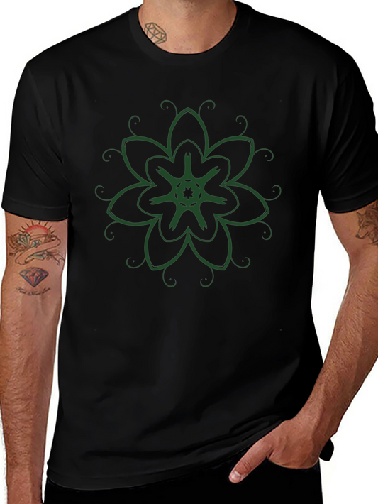 Black T-Shirt with Green Floral Design