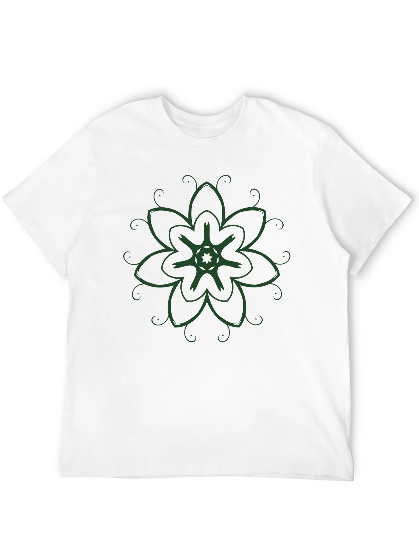 Black T-Shirt with Green Floral Design