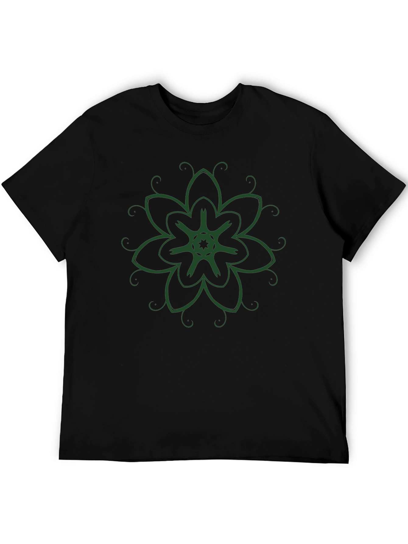 Black T-Shirt with Green Floral Design